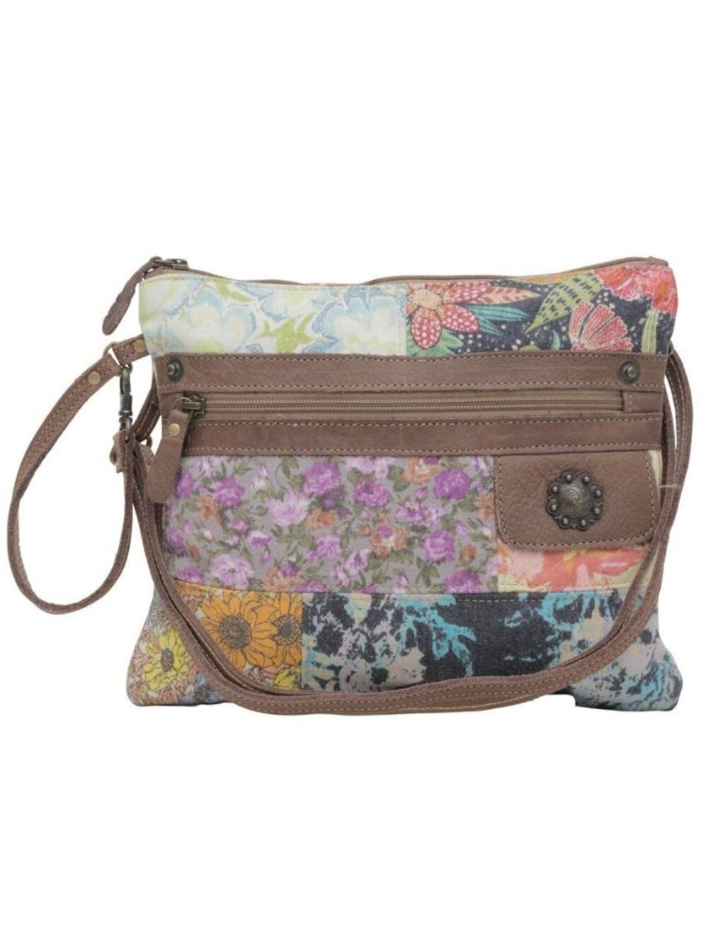 Patchwork Purse - Canvas Purse for Women with Real Leather Strap, Fabric